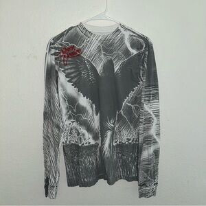 Xtreme Couture Angel Graphic Grey - White Long Sleeve Men Shirt Size Small